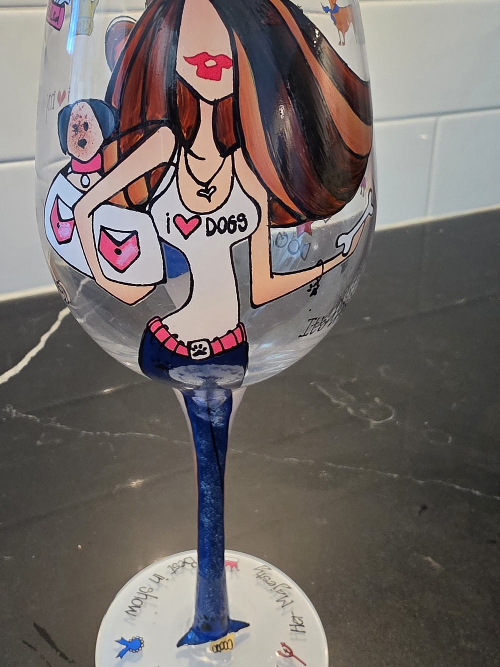 Rare 2010 95 & Sunny Bottom's Up "Pawprints on My Heart" Dog Lover Wine Glass